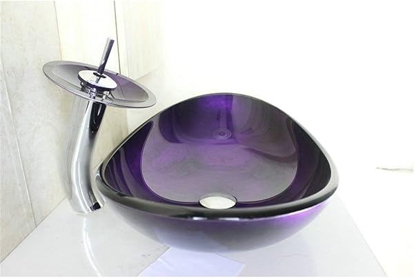 HomeLava Lavabo Vasque en Verre Trempé Violet, avec Robinet Cascade à poser la salle de bain - 2