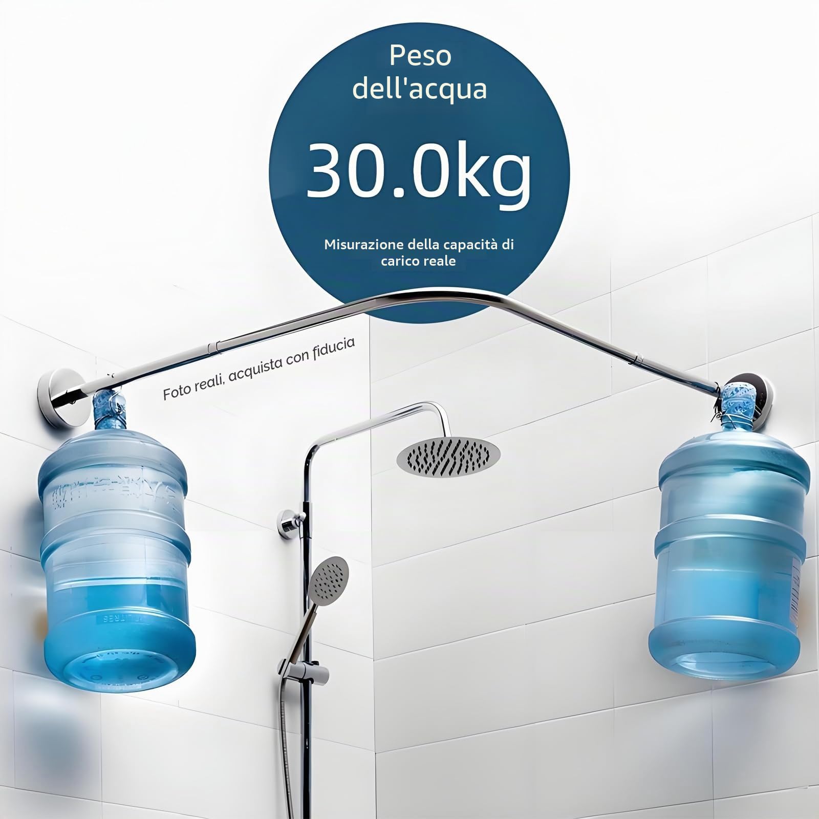 Asta per tenda da doccia a forma di L, 70 – 95 cm, regolabile, senza foratura, supporto per tenda da doccia, in acciaio inox, massima stabilità
