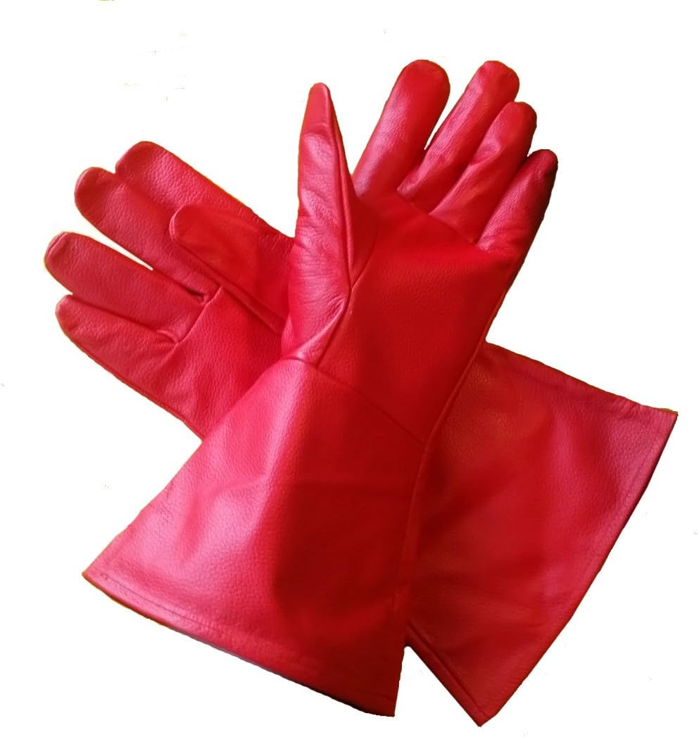 Leather Gauntlet Gloves RED Extra Small Long Arm Cuff