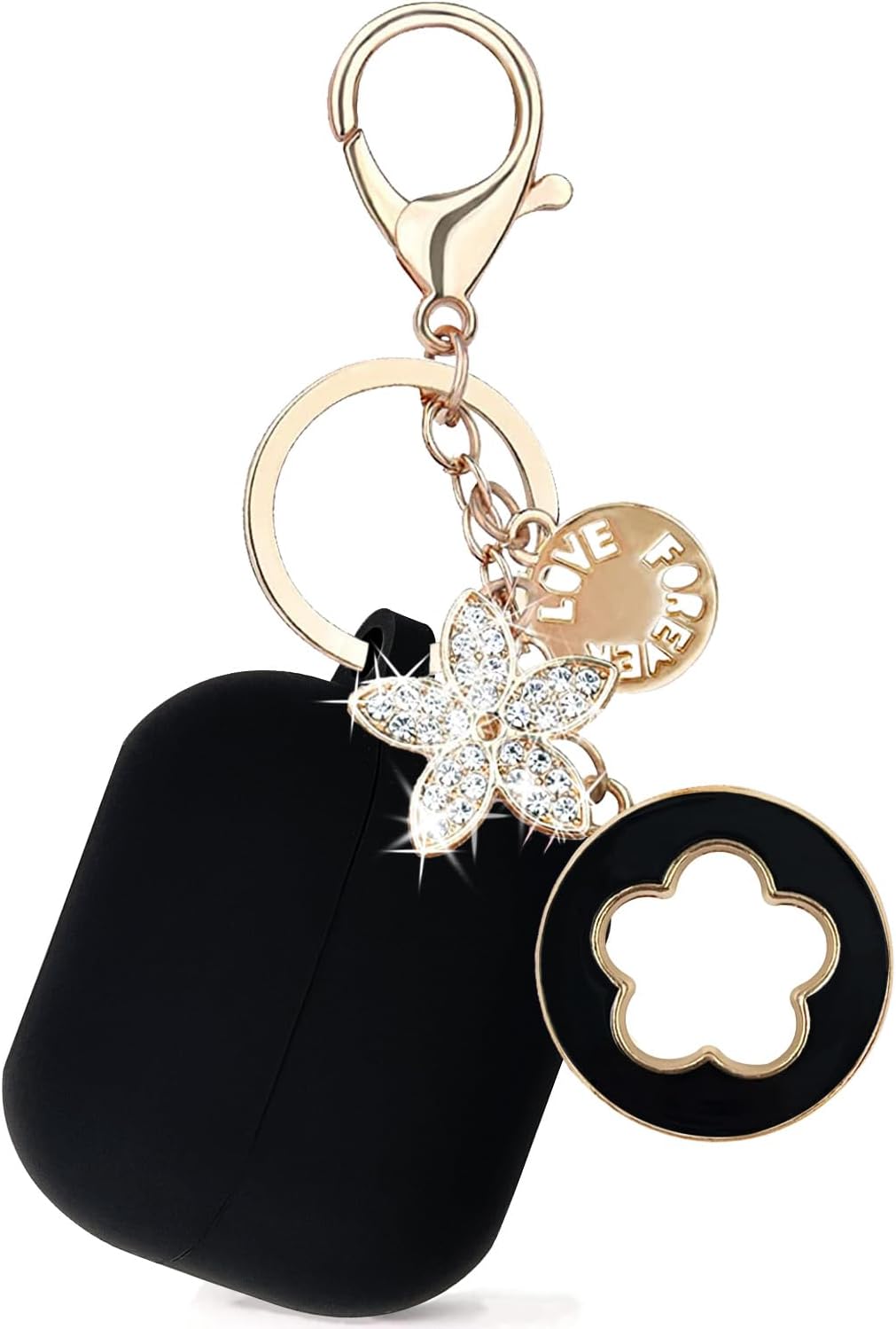 Compatible Silicone Case Cover for Samsung Galaxy Buds 3 Pro, Galaxy Buds 3 with Bling Keychain (Black) - Image 2