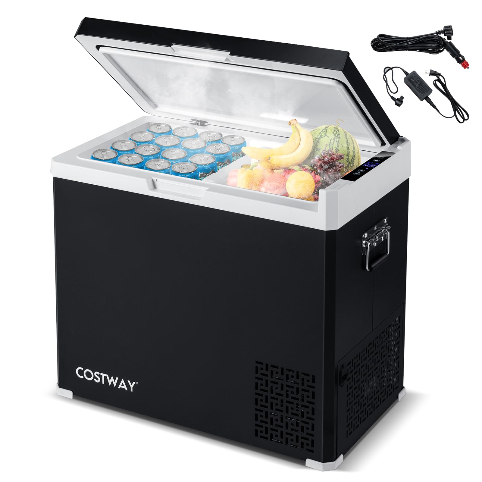 COSTWAY Portable Car Refrigerator, 53-Quart Dual-Zone Electric Cooler with Independent Temperature Control -4?~68?, 12/24V DC & 110-240V AC, ECO/MAX Mode, Car Fridge Freezer for Camping Travel, Black