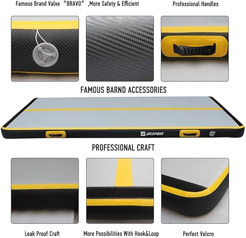 Miniatura 101 de AKSPORT - Colchoneta inflable para gimnasia, con bomba de aire, para el hogar, acrobacias, gimnasio, entrenamiento, animación, parkour, playa, Negro