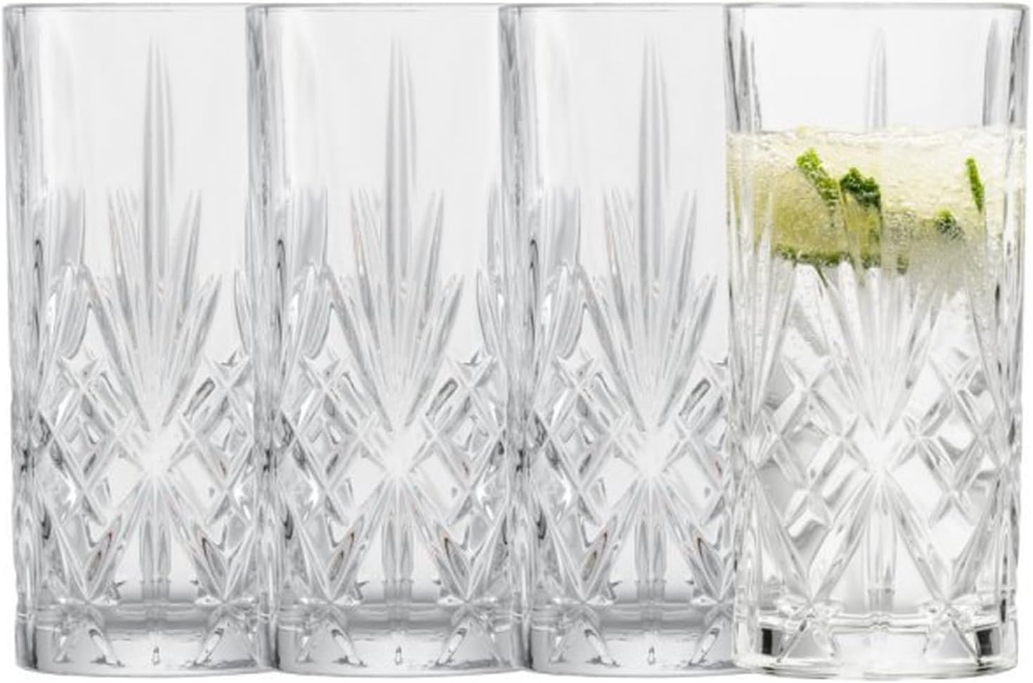 SCHOTT ZWIESEL Long Drink Glass Show (Set of 4), Graceful Drinking Glass for Long Drinks with Relieff, Dishwasher-Safe Crystal Glasses (Item No. 121878), Crystal