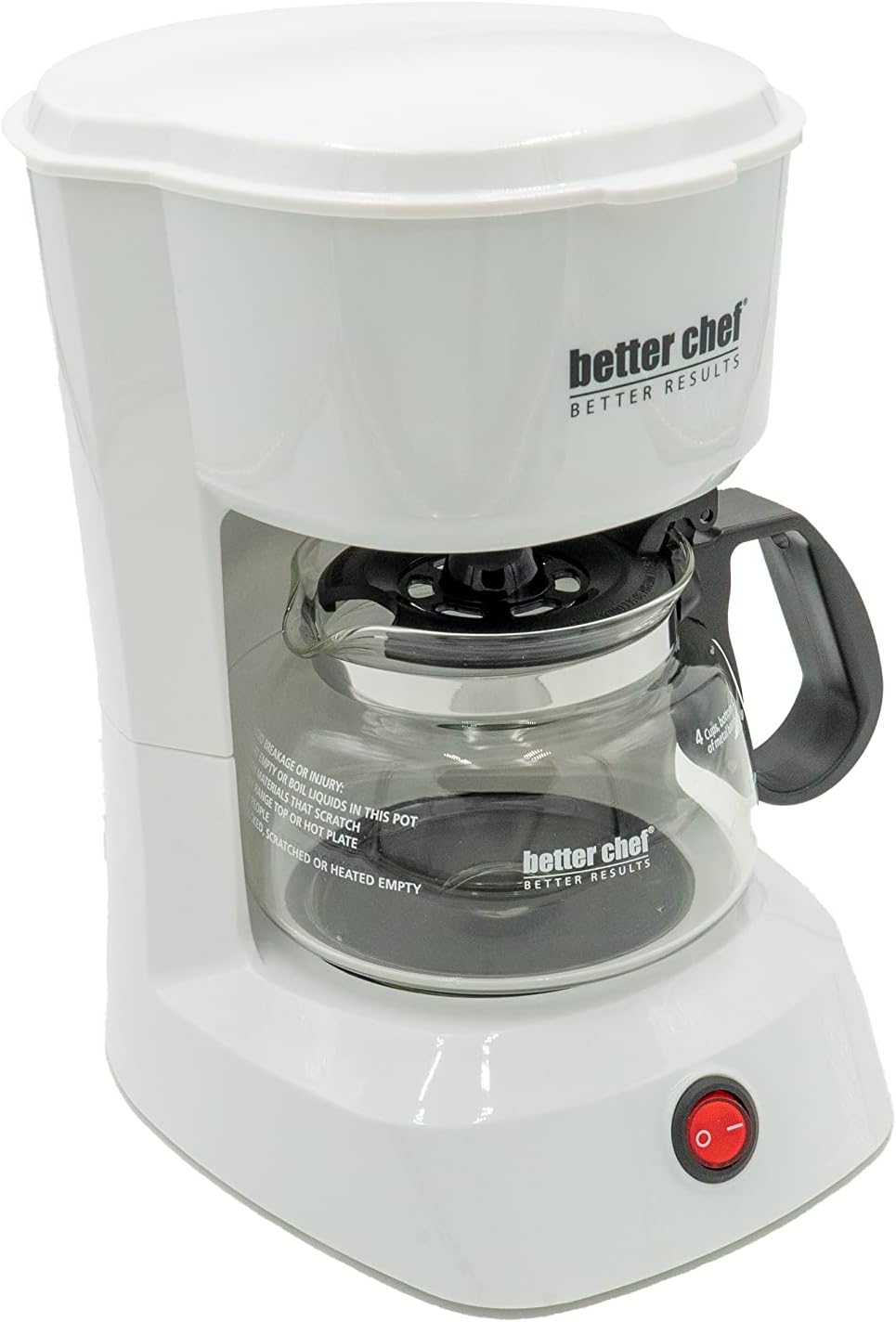 Better Chef Basic Coffee Maker | 4-Cup | Pause-N-Serve | Carafe Warmer | Reservoir Window (White)