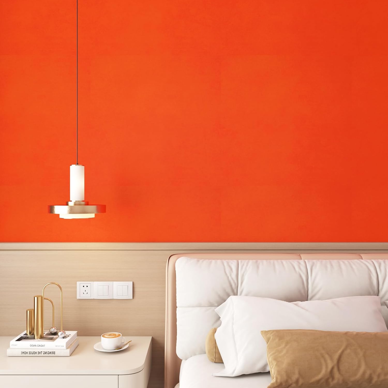 Decotalk Orange Felt Fabric Wallpaper Velvet Wallpaper 15.7x200 Inch Self Adhesive Velvet Fabric for Crafts Jewelry Box Drawer Liner Orange Wallpaper Velvet Contact Paper Orange Felt Sheets Wallpaper