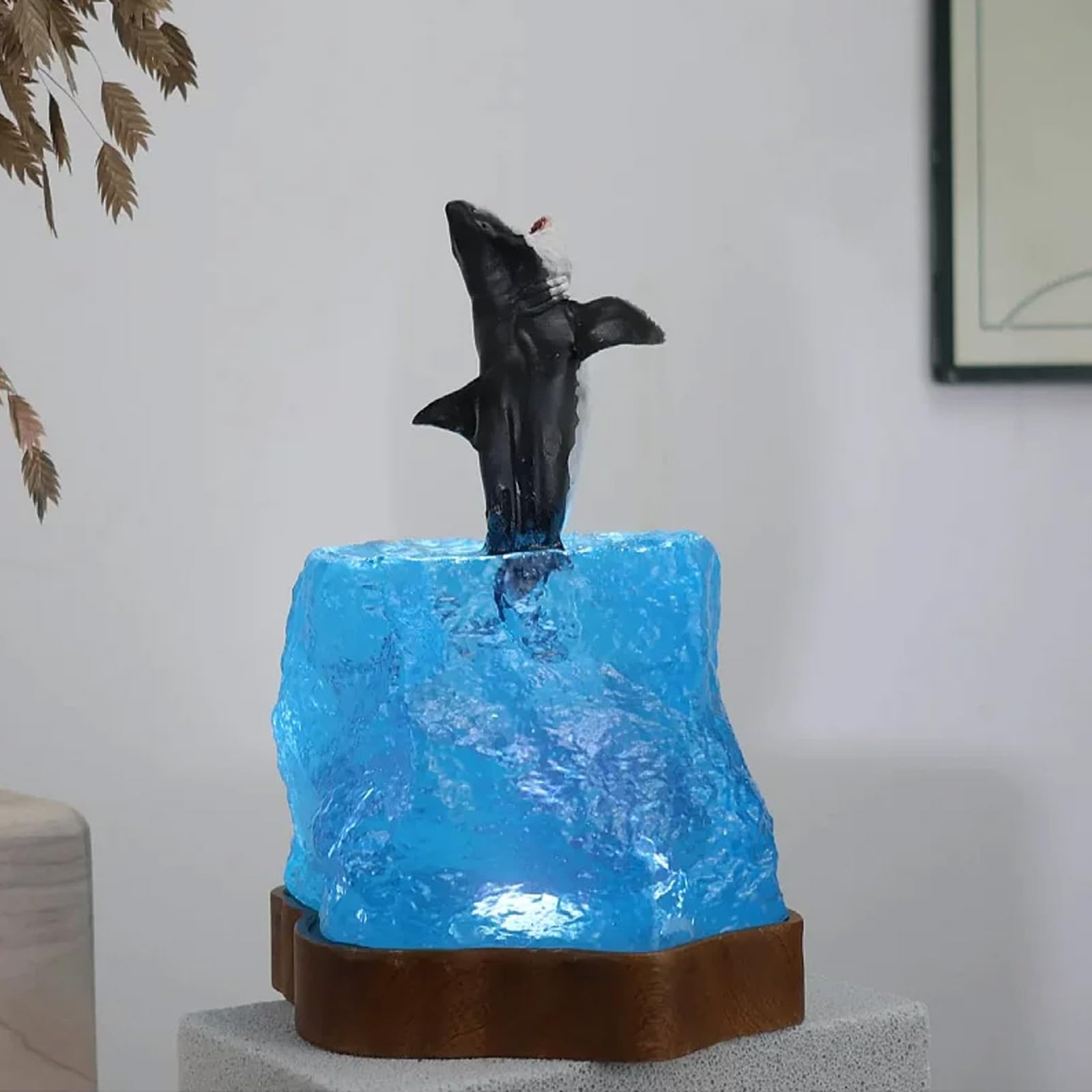 ATCKCALB Handmade Ocean Resin Lamp, Deep Sea Cave Diorama Night Light with Whale Shark or Diver, Unique Wood Epoxy Desk Decor for Ocean Lovers, USB(B 12x12x18cm/4.7x4.7x7.1in)