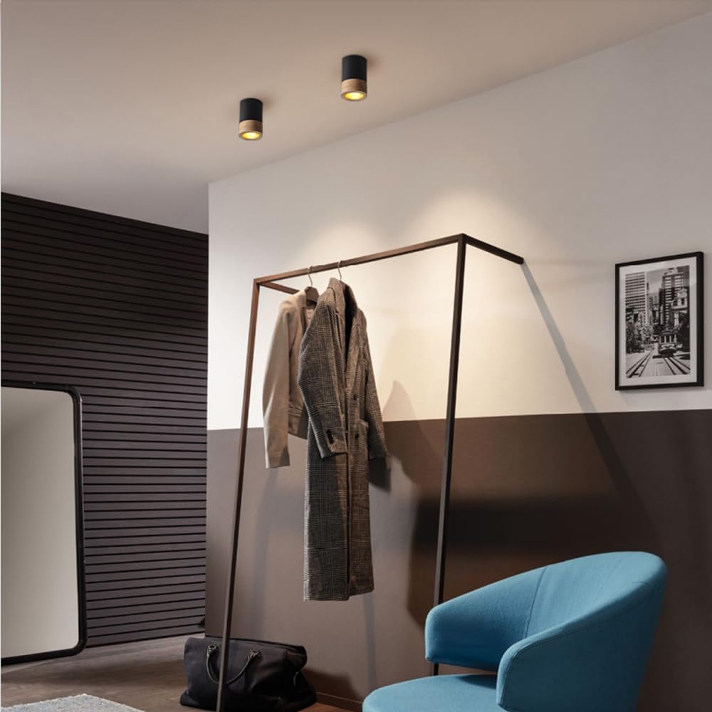 Lampara Techo Focos 2pcs,Lámpara De Techo Industrial Negro,Focos Interior Techo Metal y Madera,Retro Gu10 Lamparas De Techo Dormitorio De Diseño Para Sala De Estar Pasillo Cocina