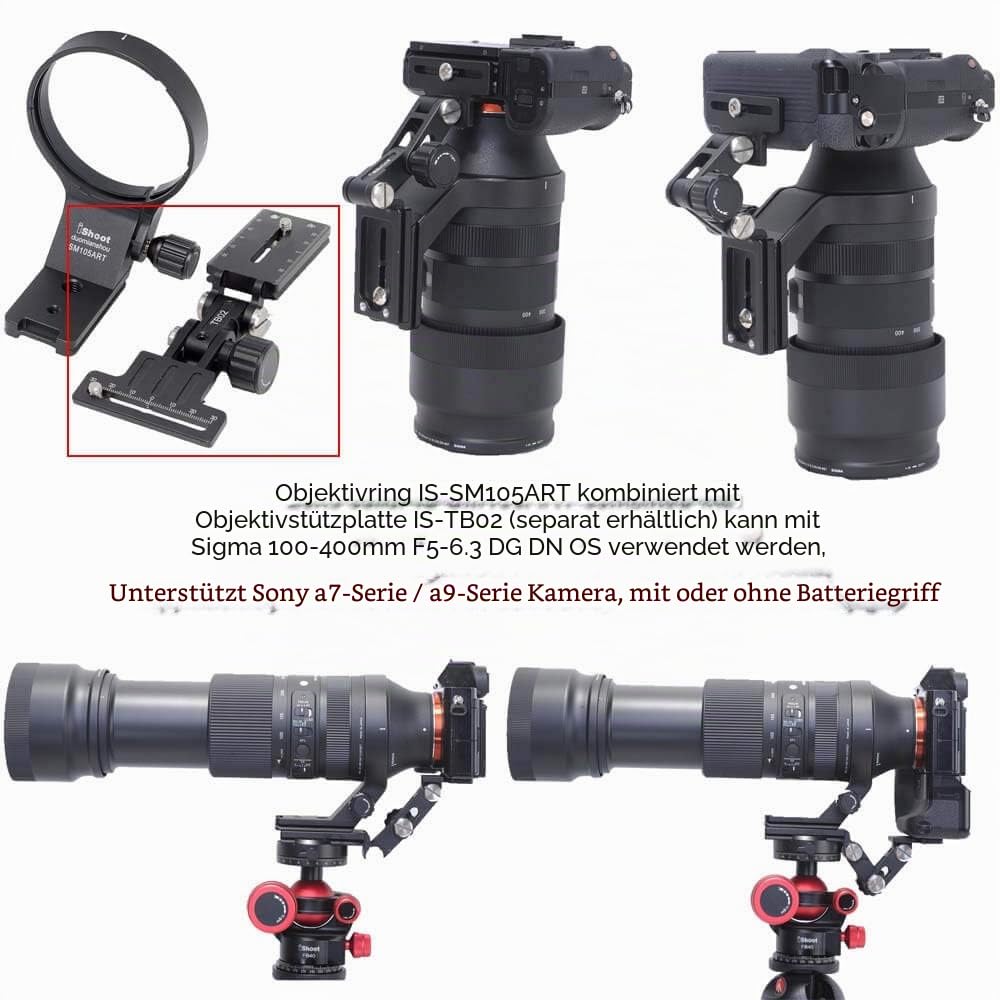 iShoot Stativring Stativschelle Objektiv Montage Stativ Stützring für Sigma 100-400mm f/5-6.3 DG DN OS & 105mm f/1.4 DG HSM Art, Halterungsring ist Arca-Swiss Fit Kameraplatte Schnellwechselplatte