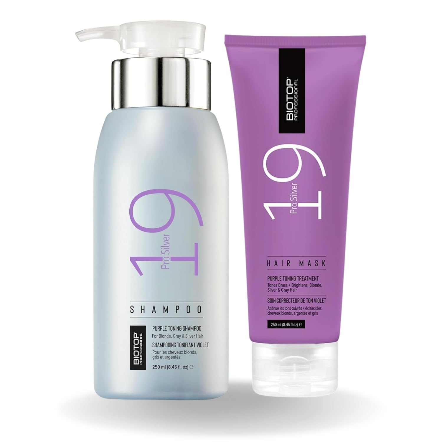 Biotop Professional 19 Pro Silver Shampoo & Hair Mask Combo Pack of 2 x 250ml Each | Neutralizes Yellow & Brassy Tones | For Blonde, Platinum, Gray & Silver Hair | SLS, Sulfate & Paraben Free | Adds Shine & Hydration-image-46