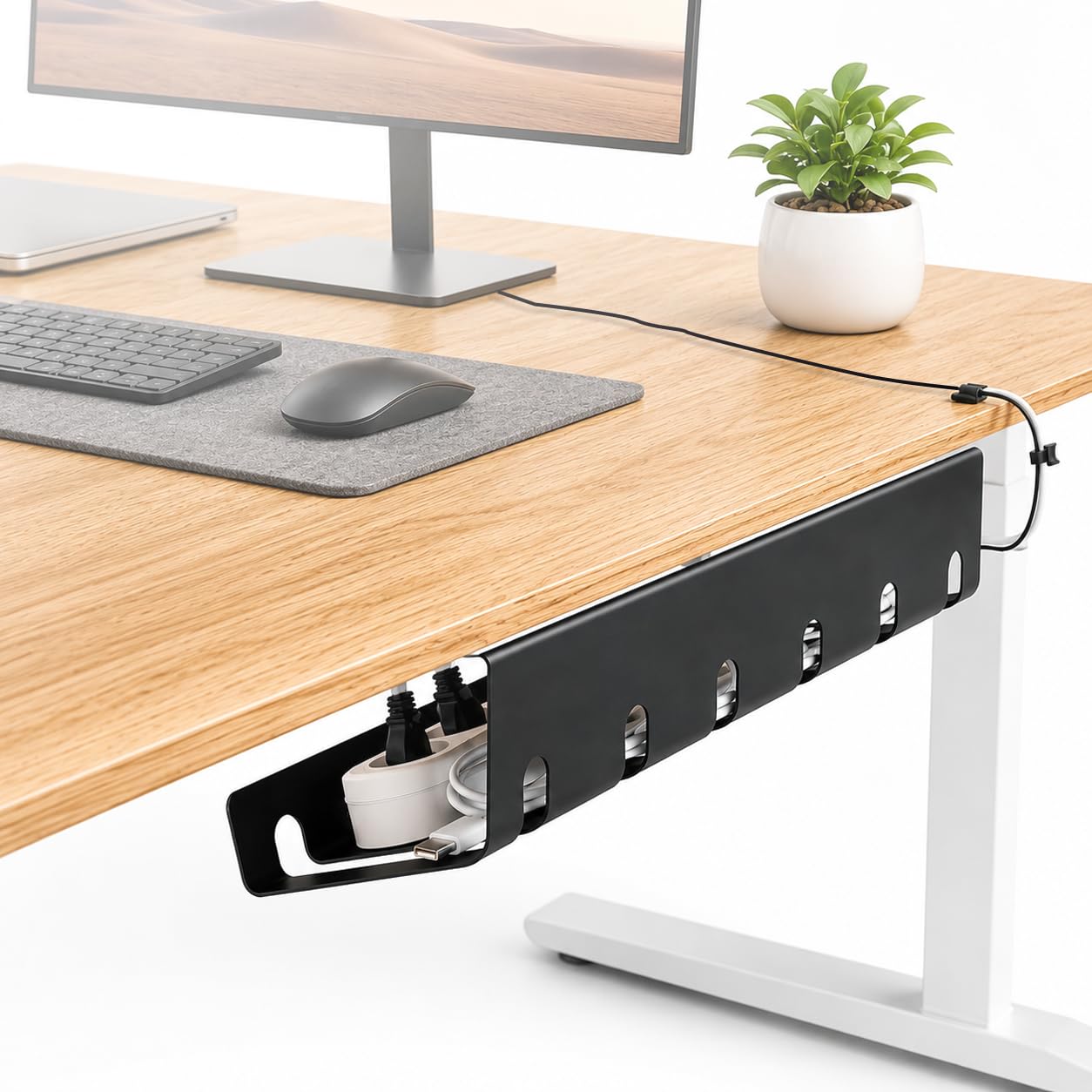 JBM MART Metal Under Desk Cable Management Tray 42cm - Screw Mount Wire Organizer for Home Office Table, Holds Extension Board & Cords, Black | Includes 4 Screws & Manual-image-34