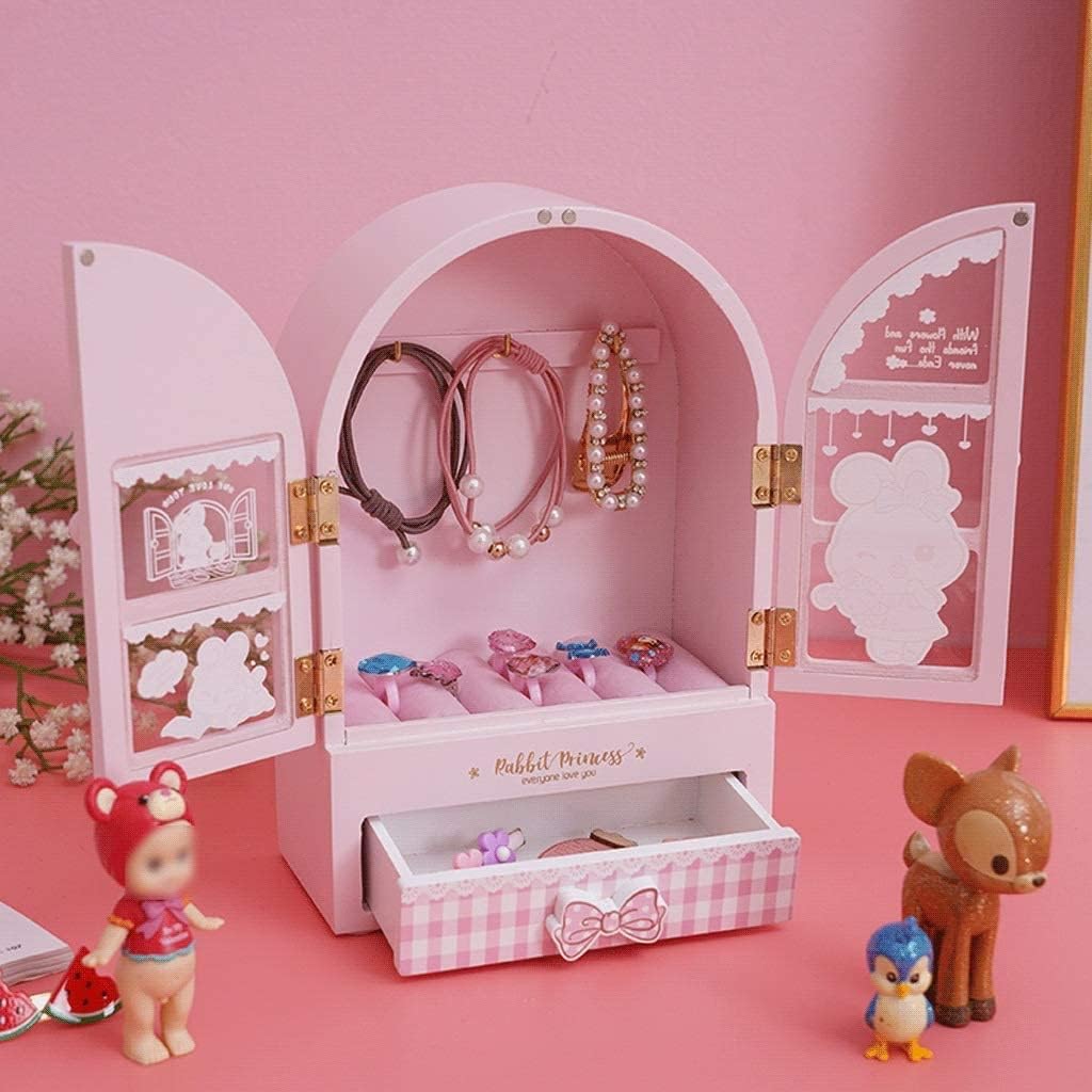 Jewelry Case Jewelry Box Jewelry Organizer Pink Jewelry Case with Drawers Cute Bunny Jewelry Organizer Box for Girls Gift,Mirrored Display. Jewelry Storage