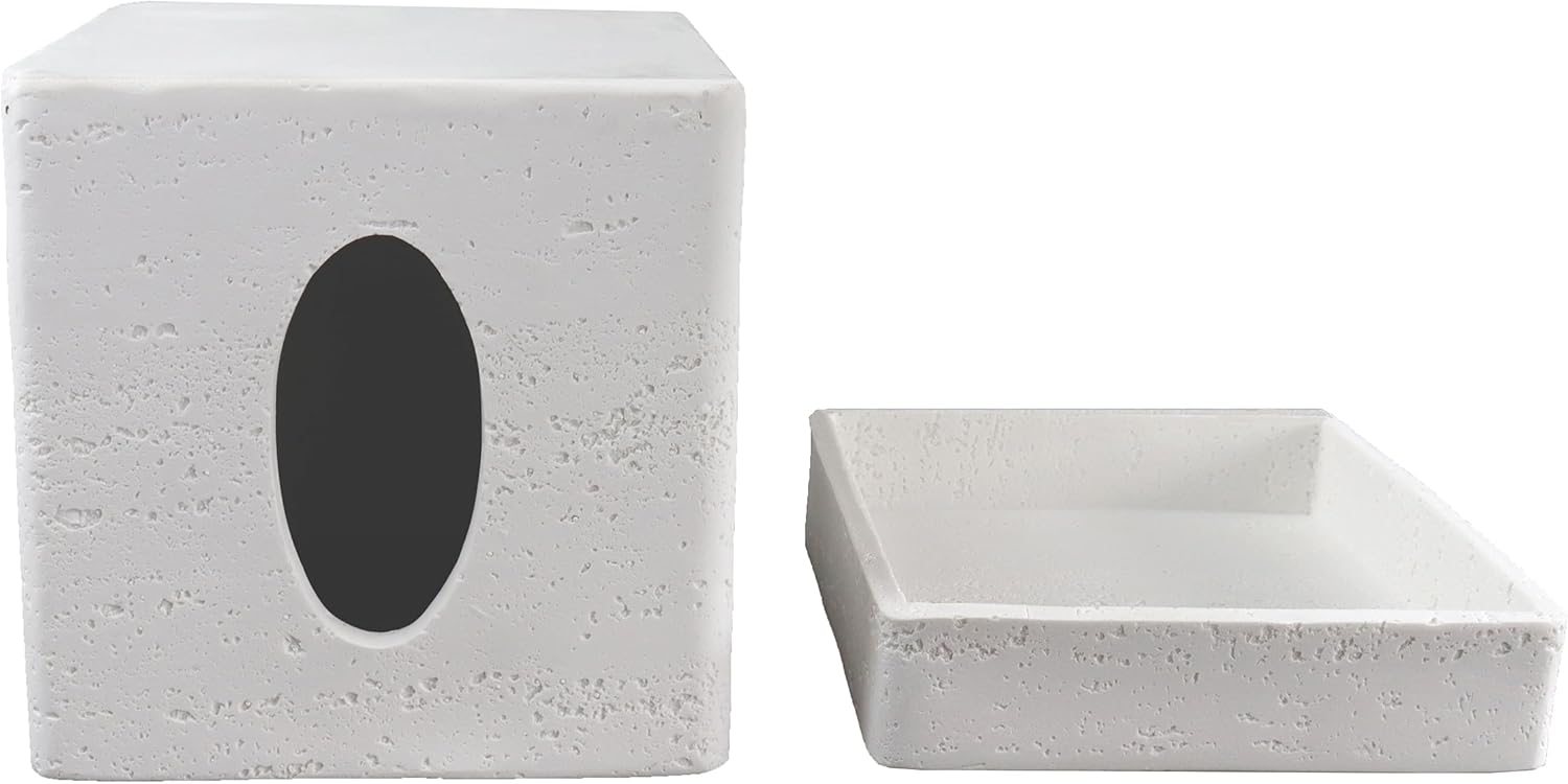 Hymmah Tray Tissue Box Cover Holder Unique Cube Design Tissue Dispenser Cover Decor for Vanity Counter Tops Also Great for Bedroom and Living Room White
