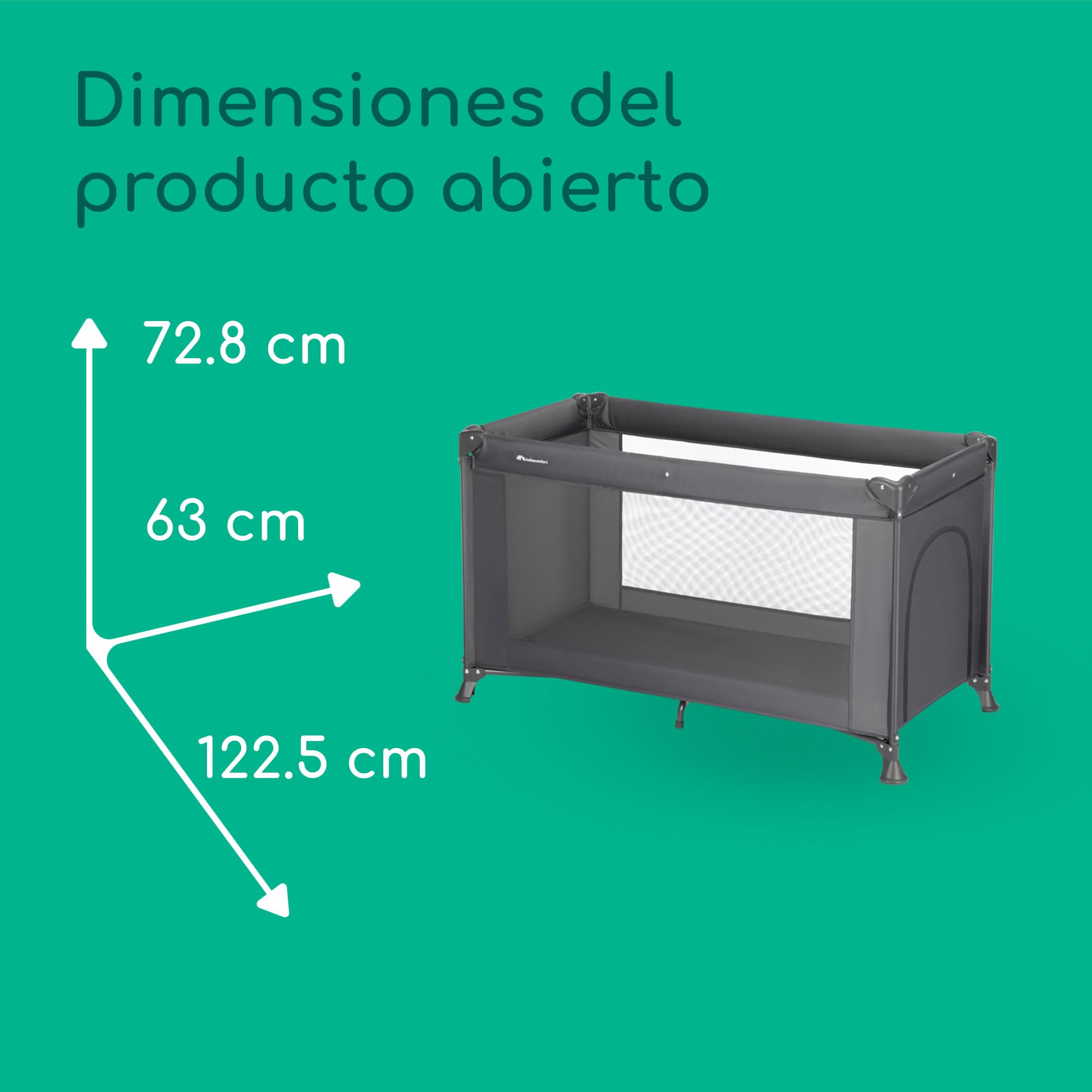 Bebeconfort Sweet Dreams, Cuna de Viaje, 0-3 años (0-15 kg), Cuna de Viaje Ligera y Lista para Viajar, Colchón Grande Acolchado, Ventana de Entrada Lateral, Cierre Compacto fácil, Mineral Graphite
