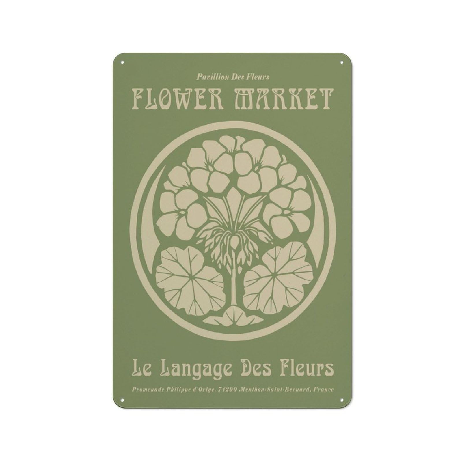 Junmoney Style-15 Tin Wall Plaque 30X20cm With Flower Market France For Hobby Room Or Studio, For Kitchen, Dining Room And Home Bar Wall Decor