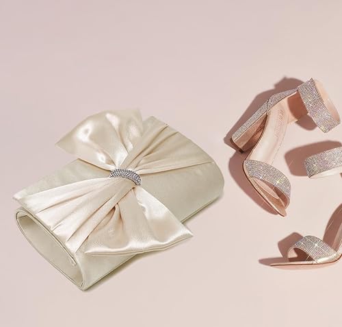 Miniatura 2 de Dasein Bolso de noche elegante con solapa de lazo de satén para mujer, bolso de embrague con diamantes de imitación, formal/boda/baile/fiesta