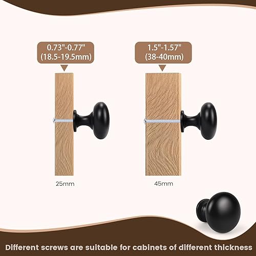 Miniatura 4 de Paquete de 25 pomos de gabinete color negro mate, pomos sólidos de cajón de 1-316 pulgadas, tiradores negros para gabinetes de cocina, pomos