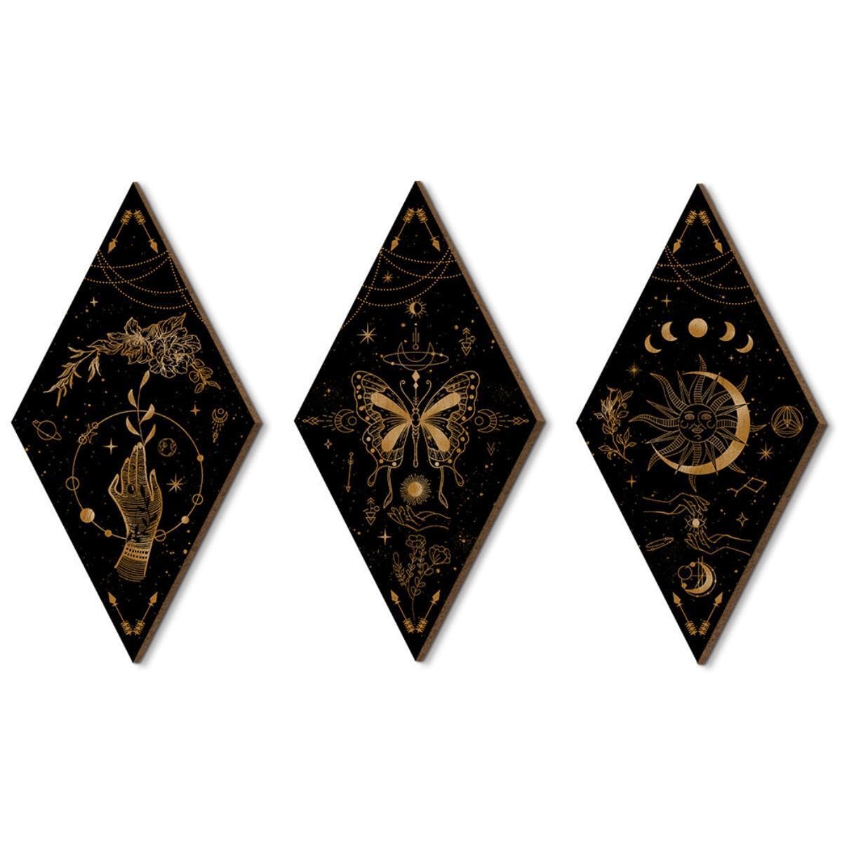 Kepuarm Moon 3 Pcs Wooden Phase Wall Decor, Rustic Boho Wall Decor Phases Wall Art, Minimalist Bohemian Stars And Gothic Room Decor Witchy Decor Wall Hanging Farmhouse Wall Sign For Home (Moon)
