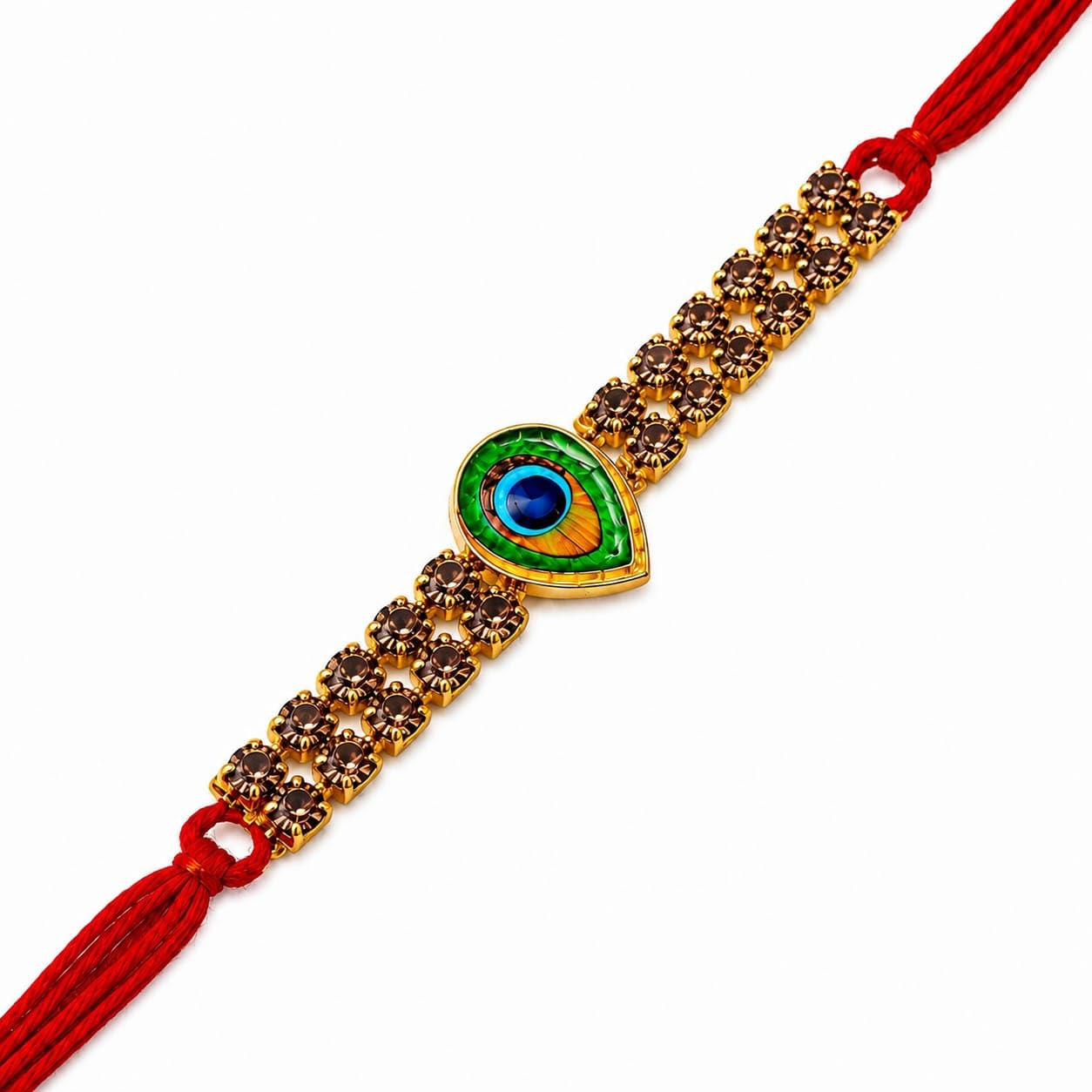 Elegant Rakhi with Peacock Eye Design, Studded with Sparkling Stones, Comes with Tilak Set-image-45