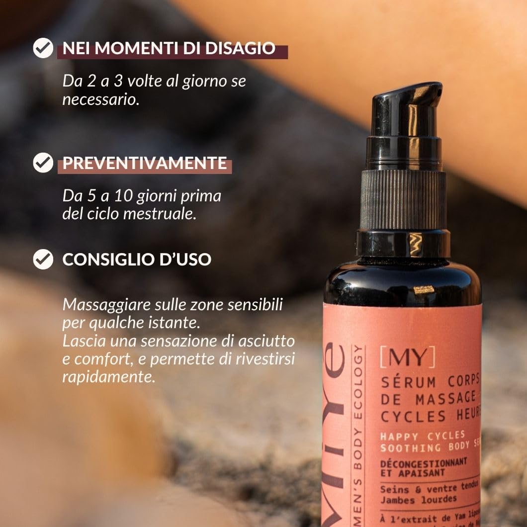 MiYe | Siero per seno teso, gambe pesanti + dolori mestruali | Menopausa, Sindrome Premestruale (SPM) | Arnica, magnesio, ginkgo biloba | Prodotto in Francia | 50 ml, 40 applicazioni