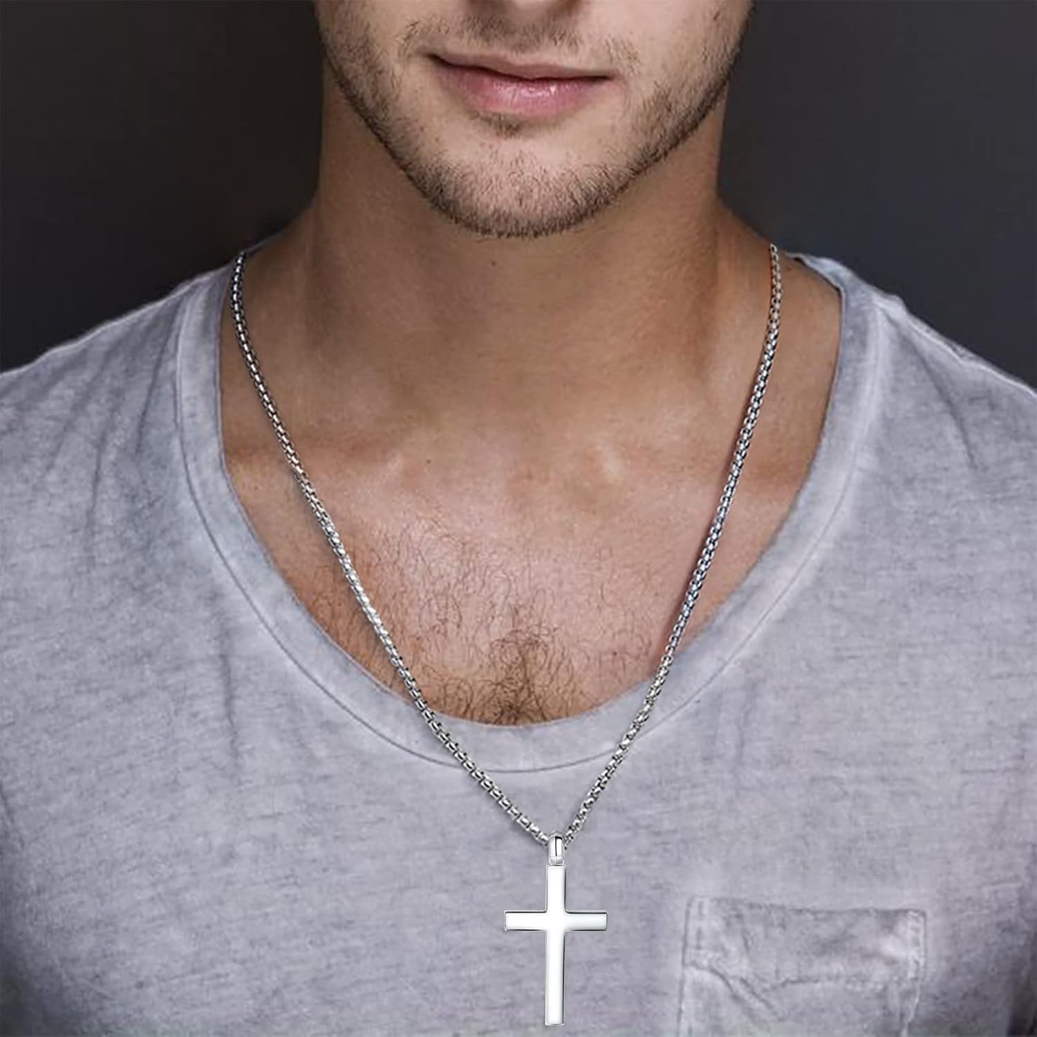 FANCIME Cremation Urn Cross Necklace For Ashes White Gold Plated 925 Solid Sterling Silver Pendant Cremation Jewelry For Men, With Strong Stainless Steel Box Chain 24 Inch - Image 3