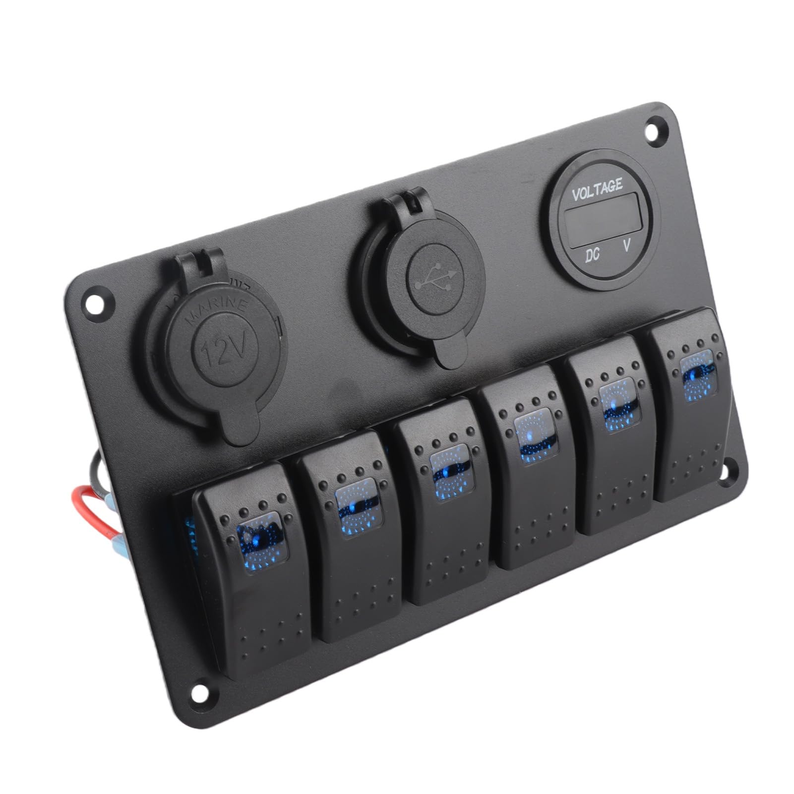 panel marino 12V 24V 6 Gang Car Boat LED Pannello interruttori a bilanciere Dual USB Voltmetro Accendisigari blu per barche Interruttori auto Interruttore F5v340