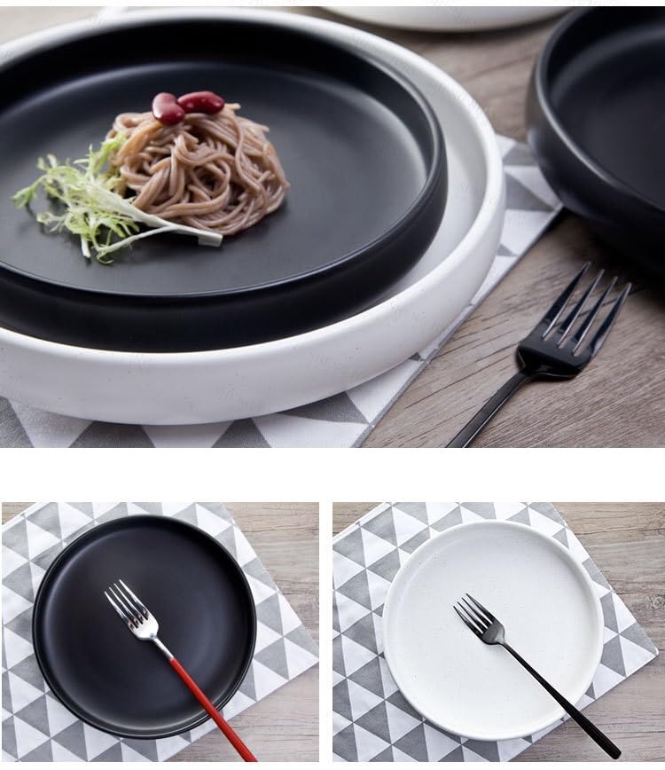 Talerze kreatywna skandynawska zastawa stołowa zachodnie talerze hotelowe matowe okrągłe ceramiczne pizza duży talerz na brzuch talerze obiadowe (A, 25 cm)