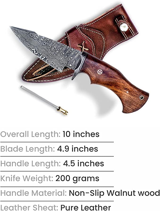 Miniatura 2 de Cuchillo de caza de Damasco hecho a mano, cuchillo de bushcraft con funda, cuchillo de supervivencia de 10 pulgadas para hombres, cuchillo de hoja