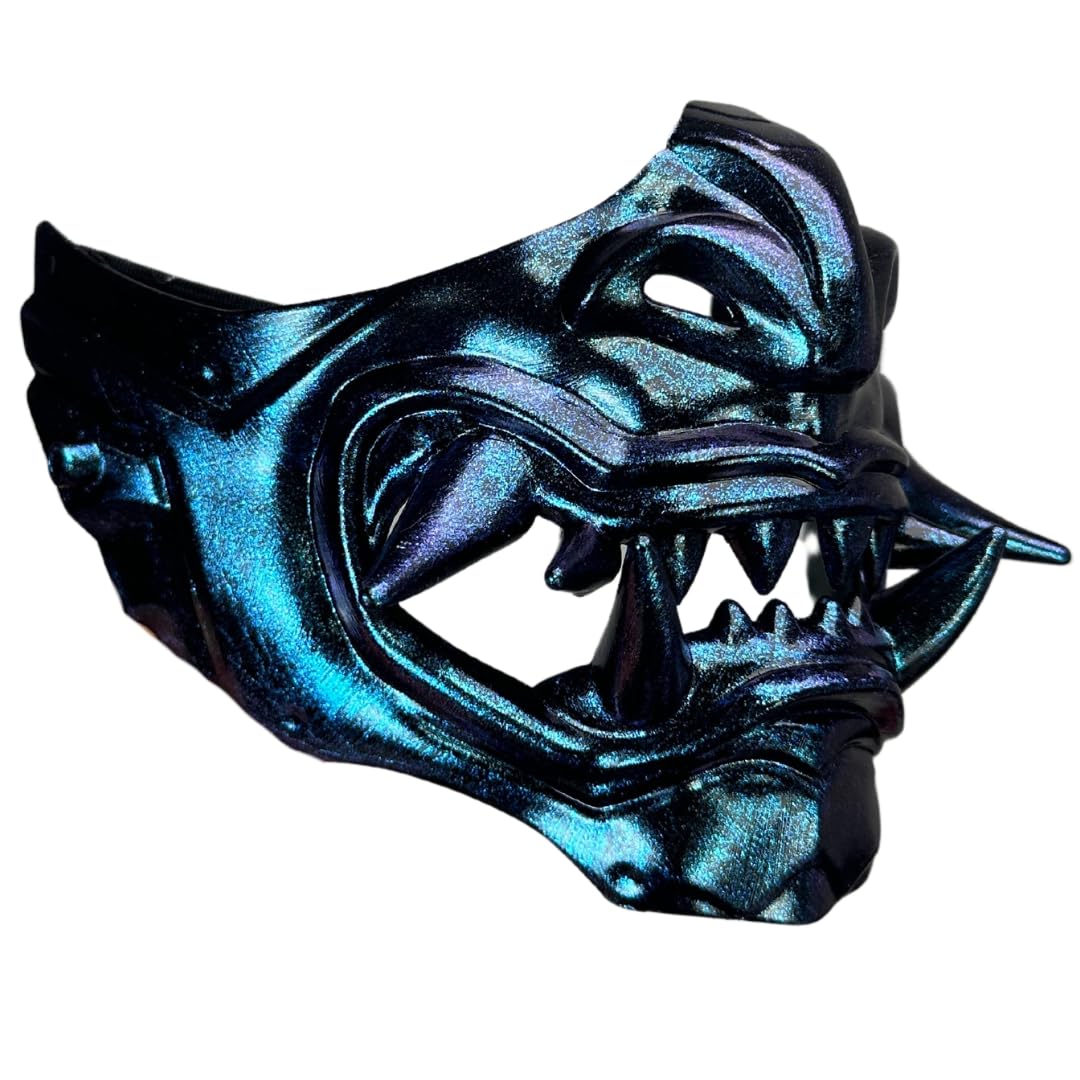 Japanese Monster Hannya Mask Demon Oni Samurai Half Face Shield (Black), One size fit most…