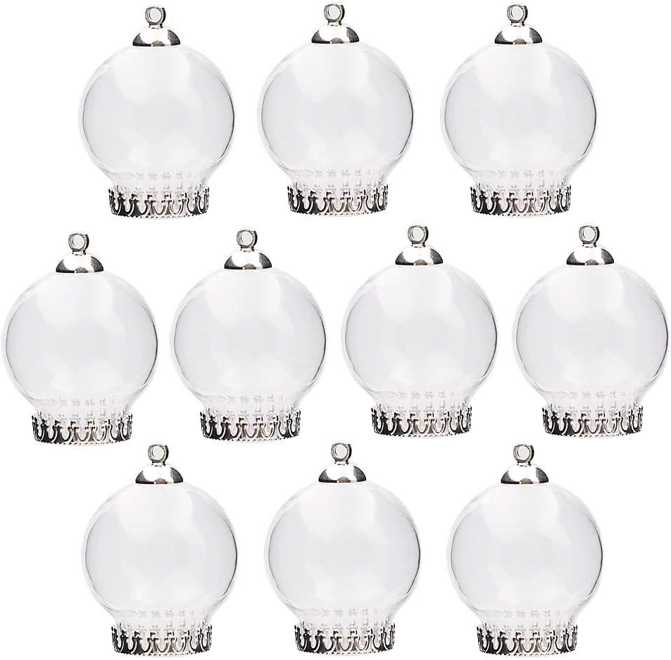 10set 25x15mm mini empty clear glass globe bottle with findings set glass dome cover glass vial pendant (silver S-crown)