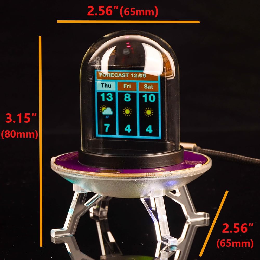 UFO WiFi-Synced Nixie Tube Digital Alarm Clock with IPS Screen,RGB Lighting,Weather Forecast,Real-Time Bitcoin/Stock/Forex/Gold Ticker,Custom Photo & GIF/JPG Display