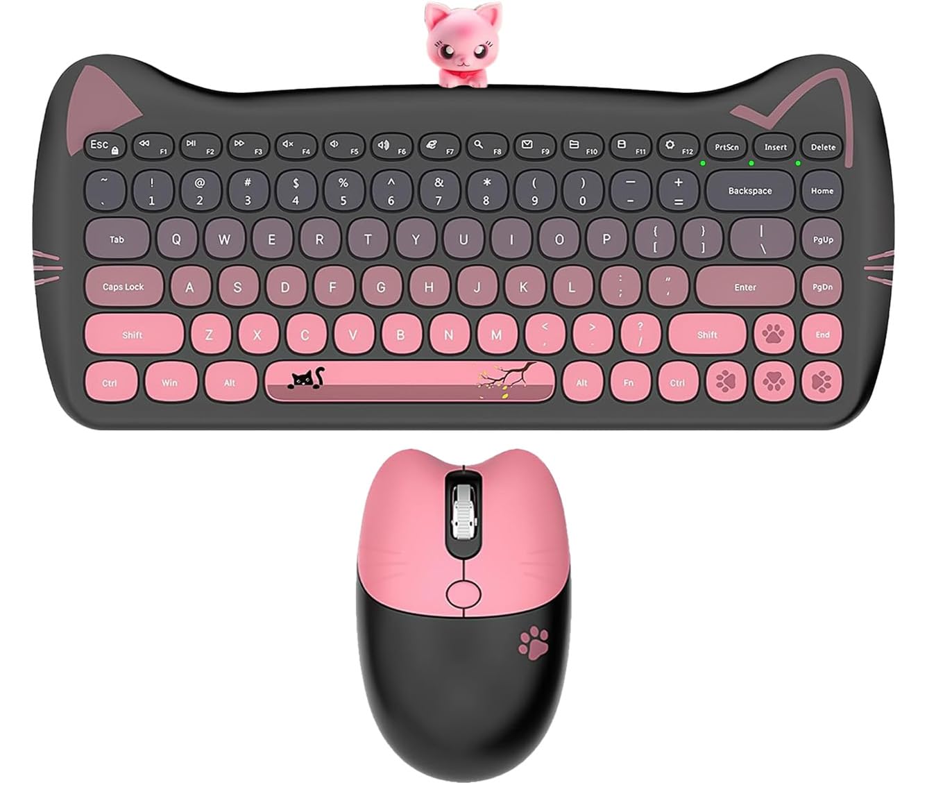 Cute Cat Keyboard and Mouse Combo with Magnetic Cat Figure – Wireless 2.4GHz, Compact Design, for Laptop & Desktop – Pink - Black (Black-Pink Gradiant)-image-37