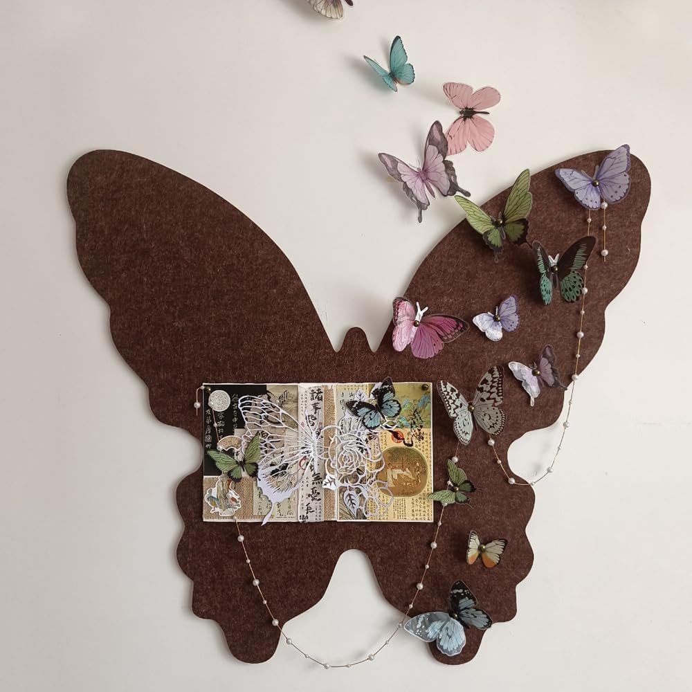 Felt Butterfly Bulletin Board - Wall Decoration for Photos, Beedroom, Office, Kitchen, School, Kids' Room with Pushpins and Butterflys (31.5 * 35.4 inch)