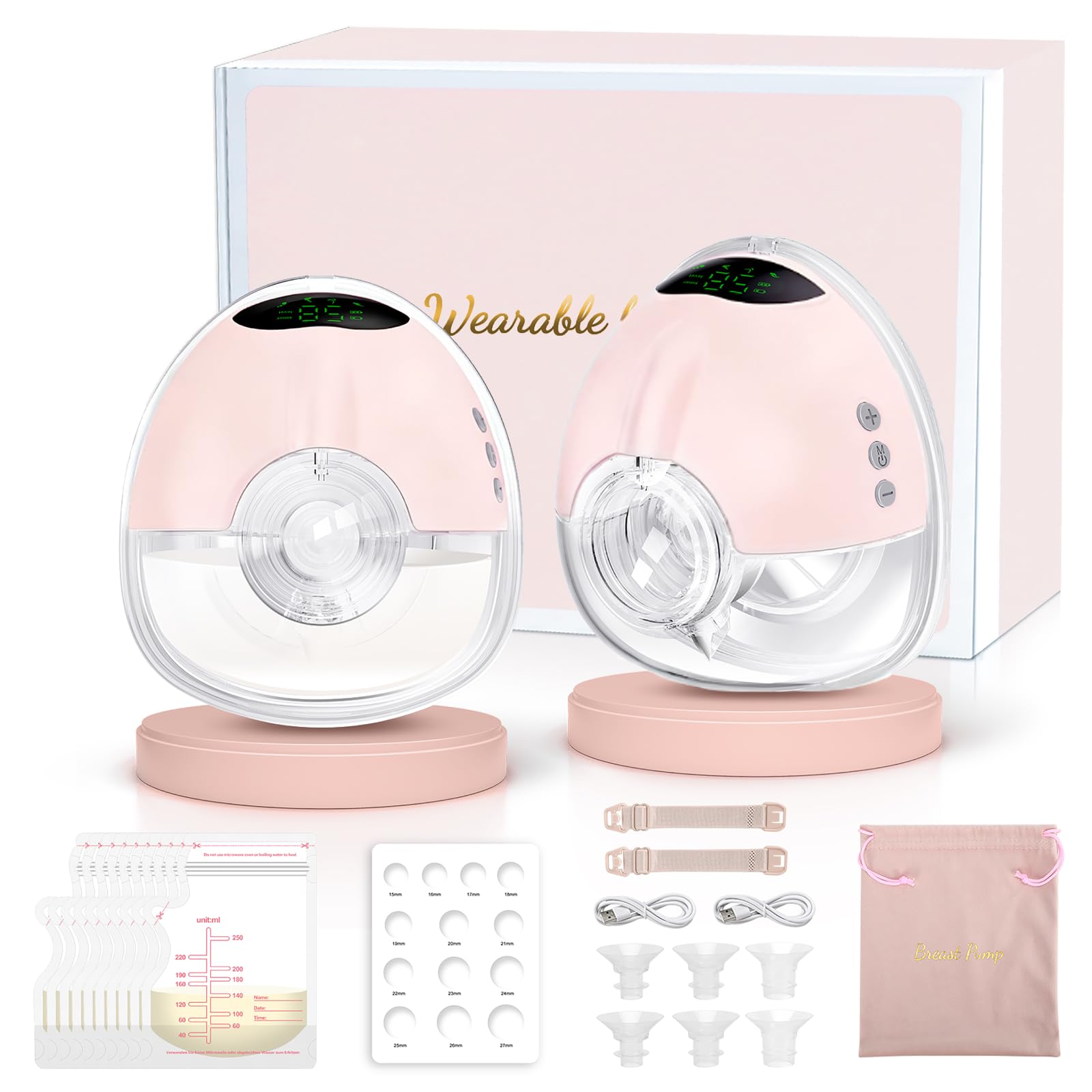 Extractor de leche manos libres portátil de boca de bebé con brida de doble sellado con 4 modos y 9 niveles, extractor de leche eléctrico, color beige