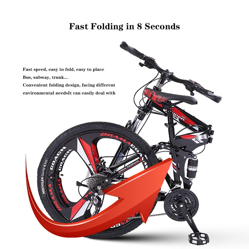 Pliable Vélos de Montagne,26Inch 21 Vitesses Léger Adulte Folding Bike avec Double Frein à Disque,Cadre en Acier Carbone VTT Vélos pour Homme et Femme