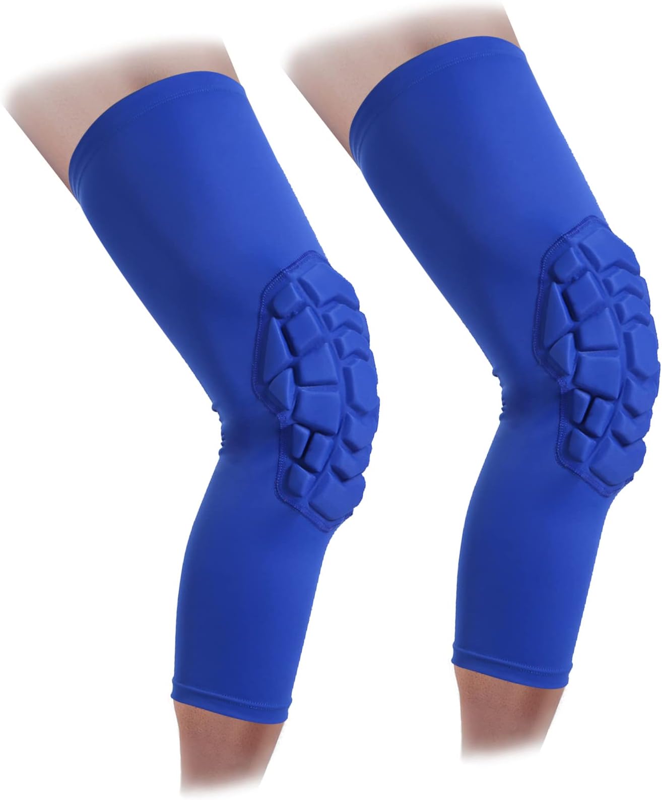 Compression Knee Pads Leg Sleeve Support Protector Sprots Brace for Volleyball Basketball Football, Sold as Pair (Blue, S)