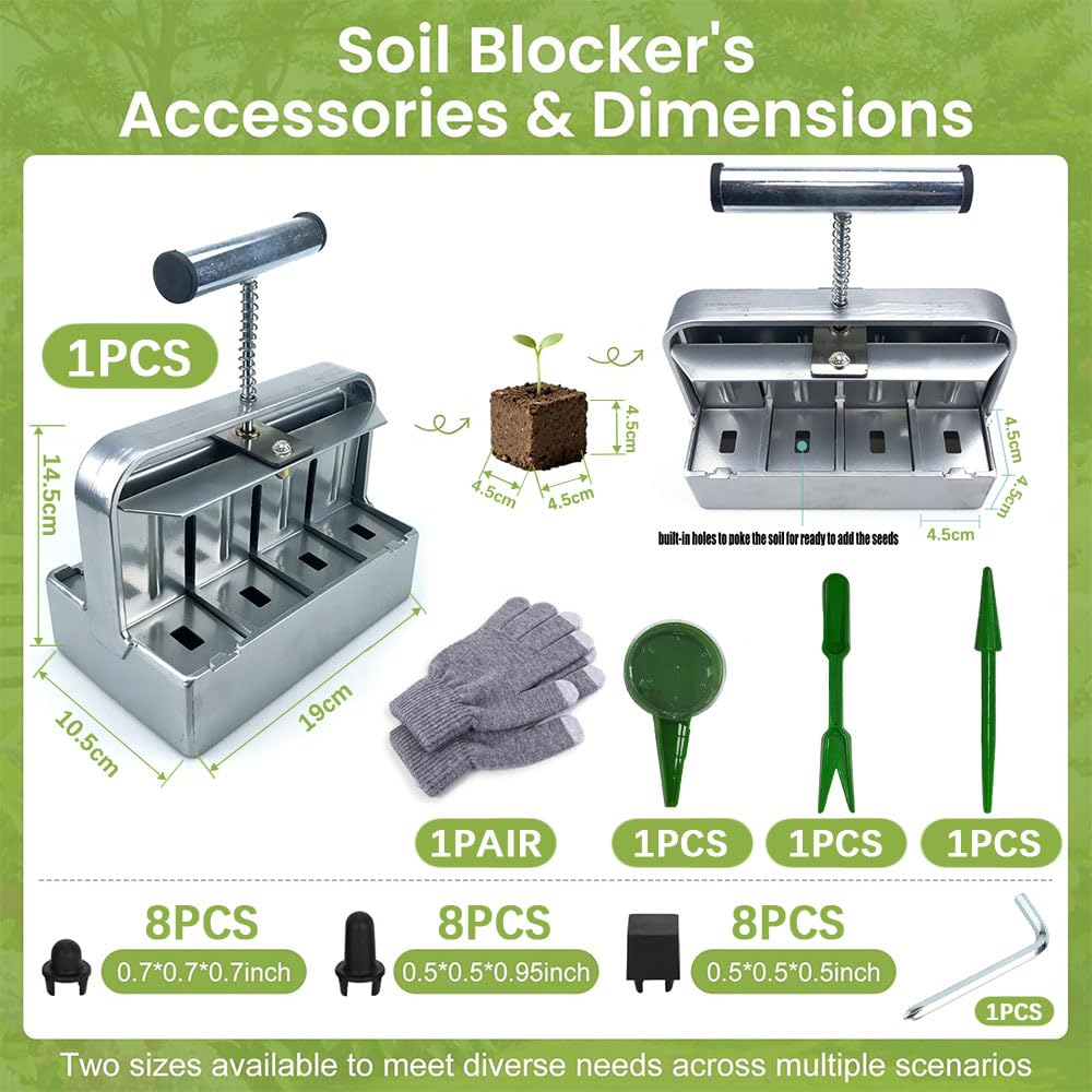 Bloccatore di Terreno 8 Celle,Soil Blocker de 4.5 * 4.5 CM-Accessorio per la Semina-Soil Blocker Acciaio Per Giardini,Vivai, Semina e Trapianto di Piantine