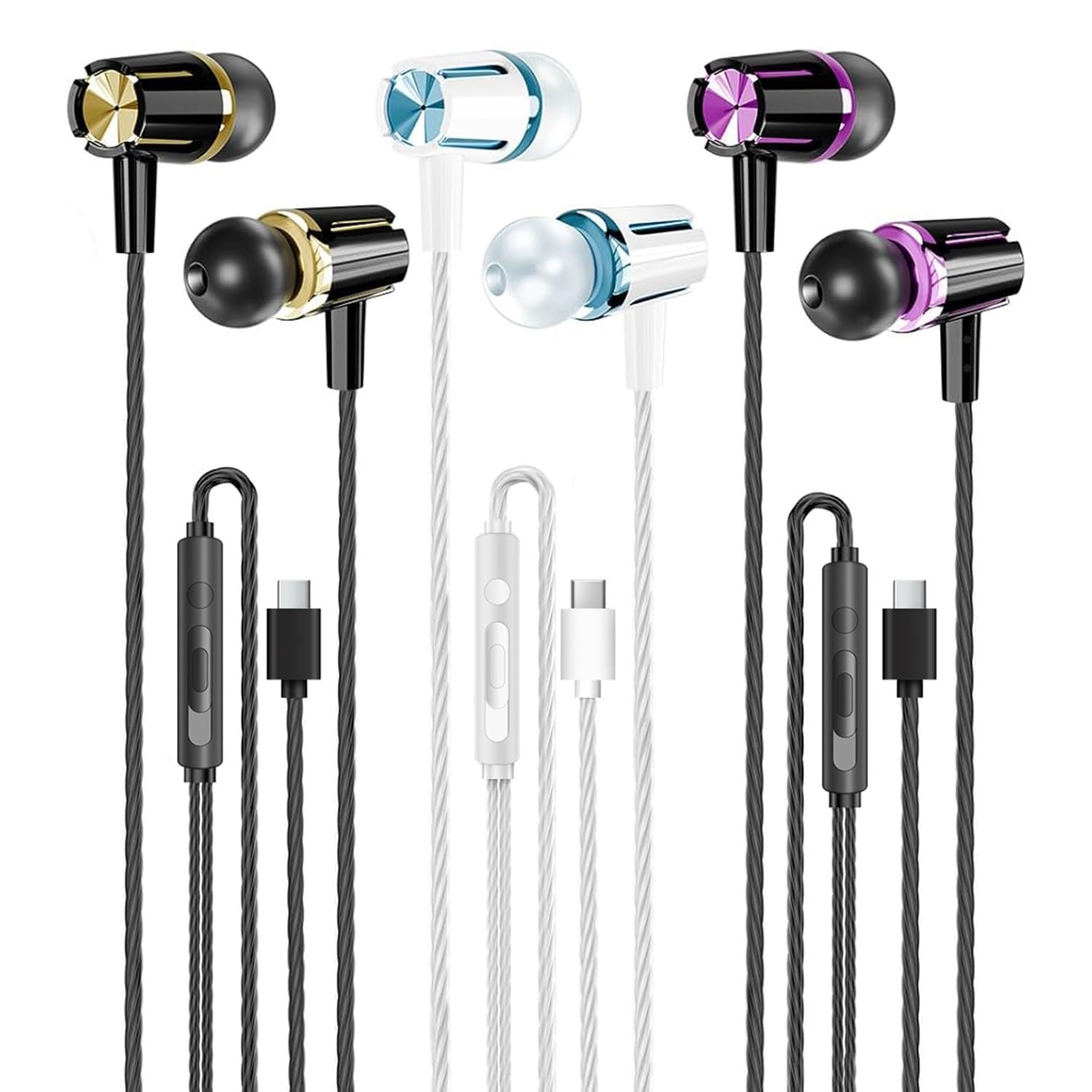 3 Pack Wired Earbuds USB C,Headphones Microphone for iPhone 17/16/15