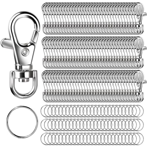 LEOBRO 240PCS Lobster Claw Clasps and Key Rings Keychain Making Kit 120PCS Keychain Clips and 120PCS Key Chain Ring for Keychains Lanyard Jewelry Making Art Crafts Silver