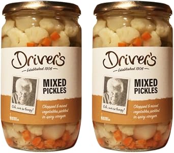 Driver's Mixed Pickles Party Jar, 710g, Pack of 2 - Pickled Gherkins, Cauliflower, and Onions, Bundled by The Great British Kitchen