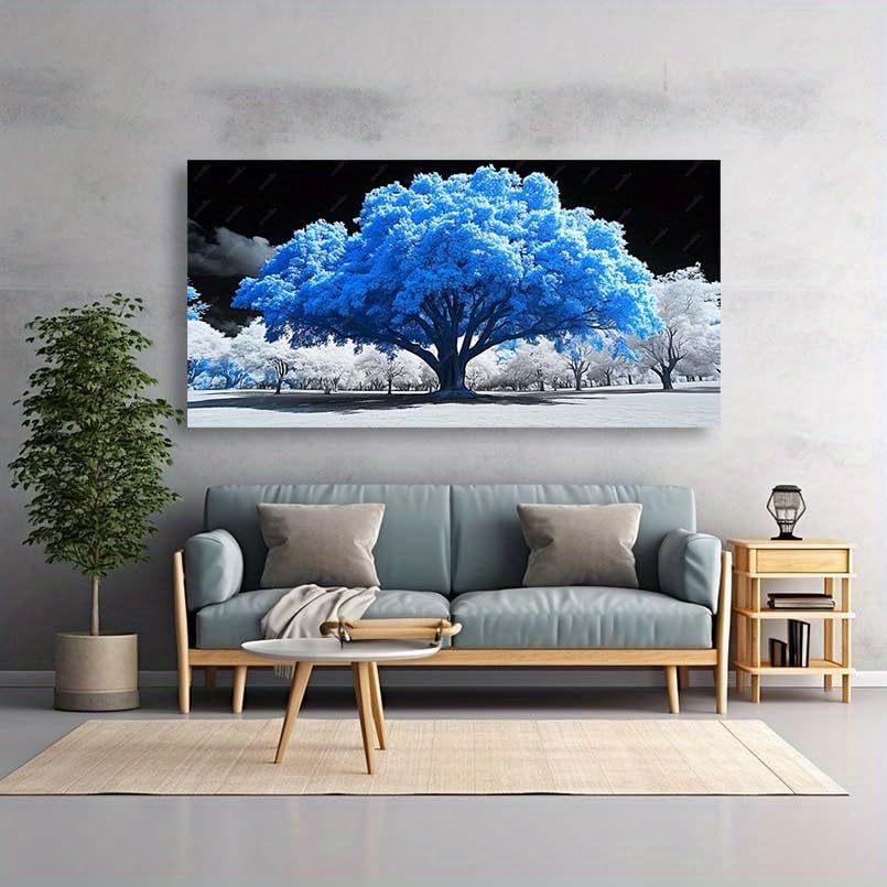 Tableau abstrait moderne Arbre bleu sur toile de qualité supérieure pour décoration murale