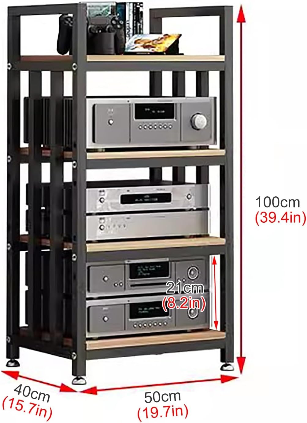 Heavy Duty 4 Tier Audio-Video Media Stand with Height-Adjustable Shelf, Floor-Standing Modern Stereo Racks and Stands Entertainment Stereo Components Organizer (Color : Bla