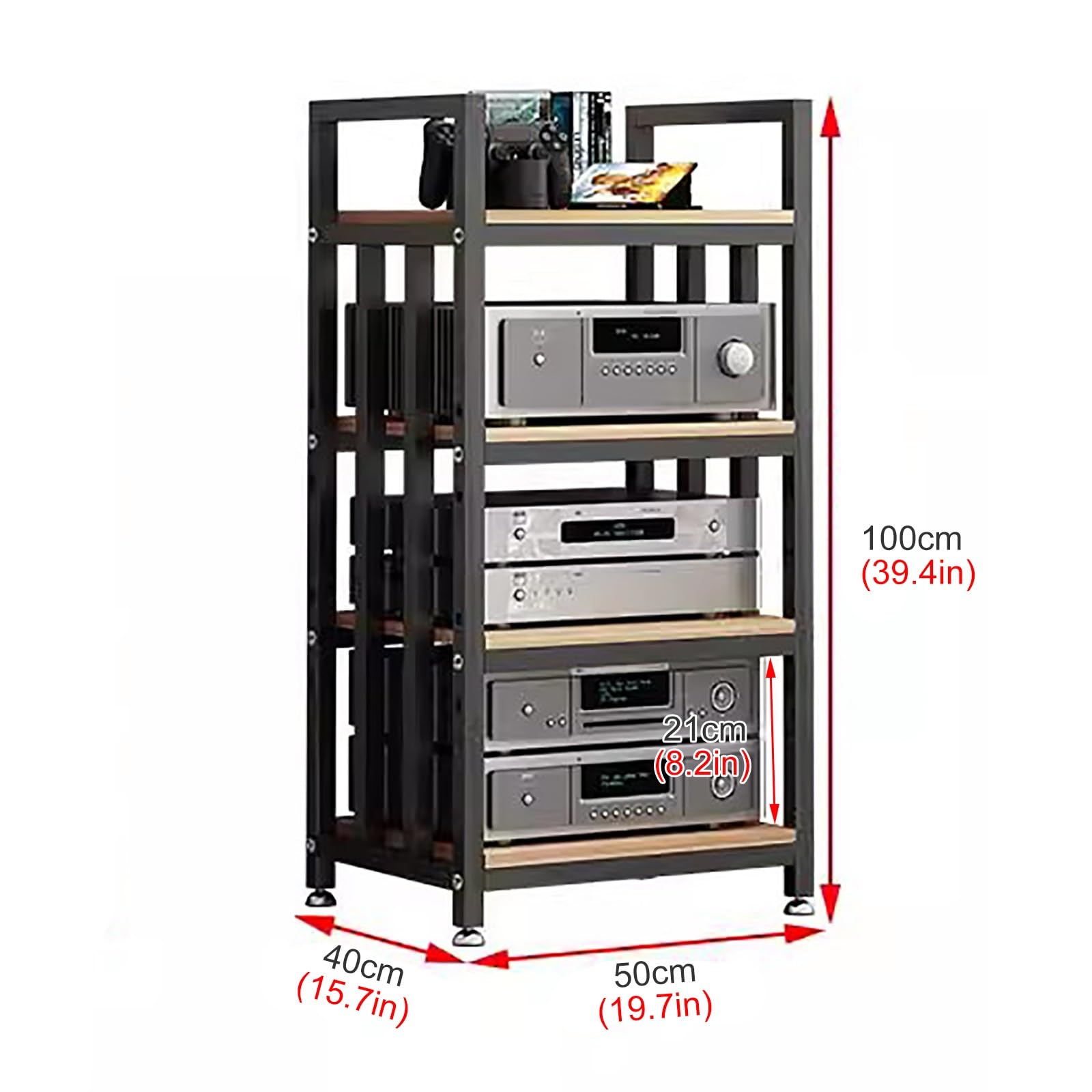 JYHHCYS Heavy Duty 4 Tier Audio-Video Media Stand with Height-Adjustable Shelf, Floor-Standing Modern Stereo Racks and Stands Entertainment Stereo Components Organizer (Color : Black-#1)