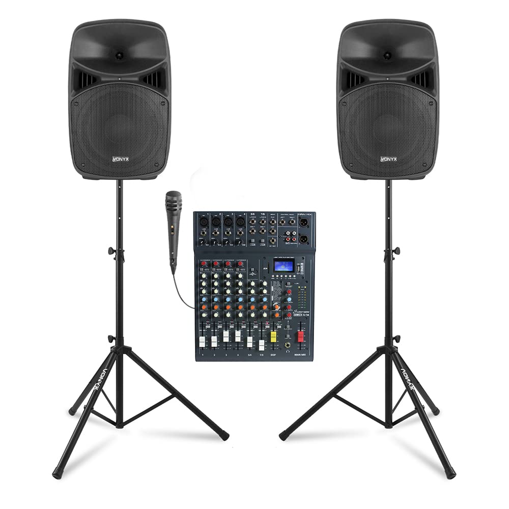 Vonyx VPS102A Compact PA System for Band & Singers - 600W Portable PA System Package with XS8 Mixer, Pair of 10-Inch Speakers, Stands, Bluetooth & DSP Effects for Small Venue Live Performance
