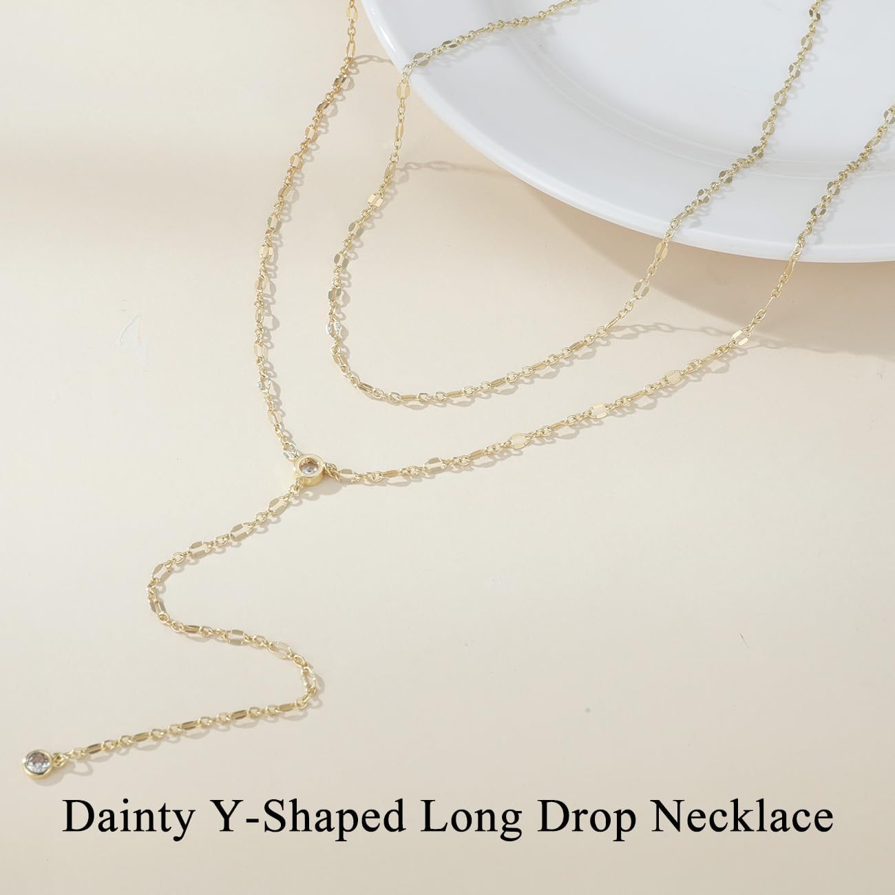 Yowivon Gold Necklace for Women, Dainty Long Necklace 14k Gold Plated Y-Shaped Layered Pendant Beaded Chain Drop Necklaces Trendy Simple Gold Jewelry for Women Set Gifts - Image 6