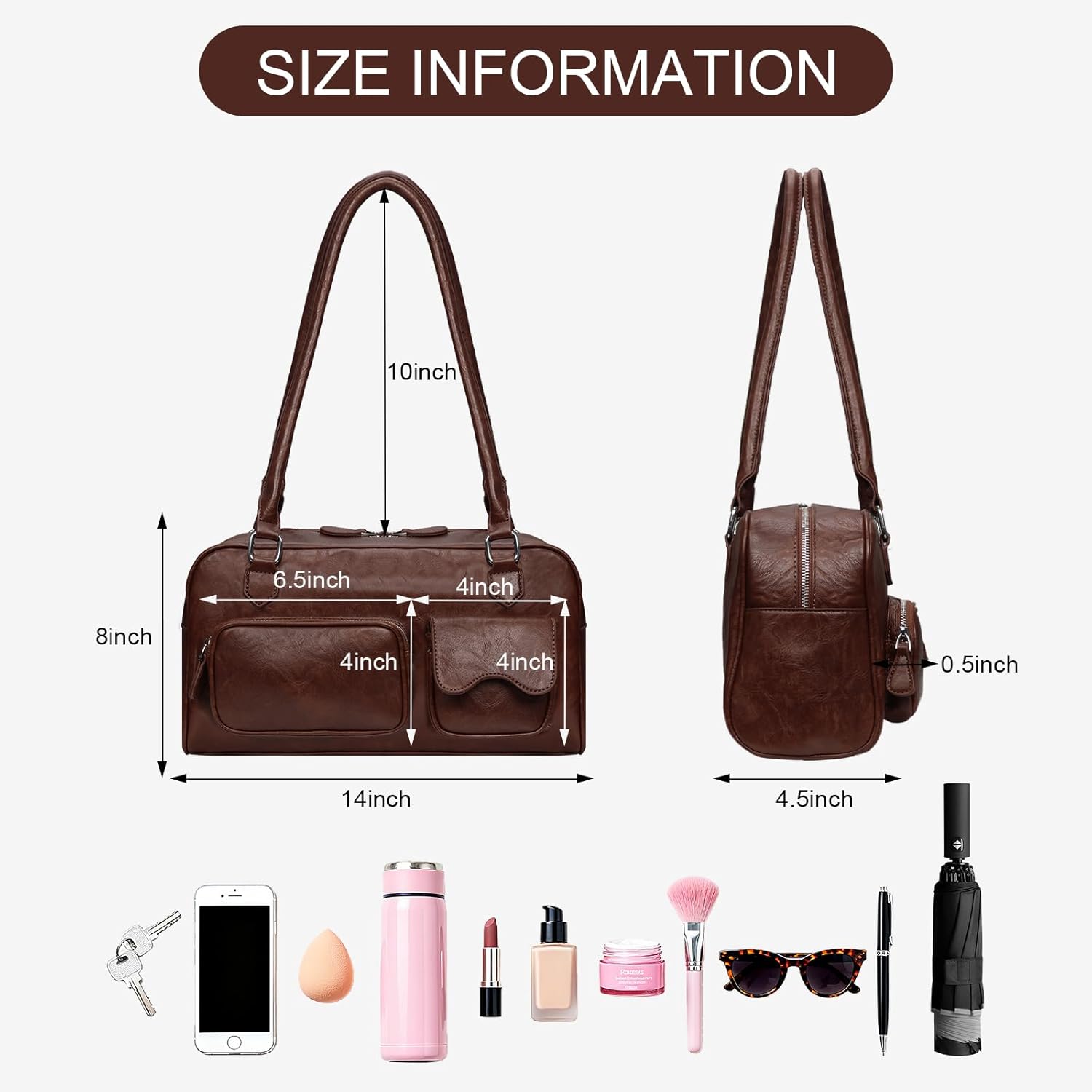 Swing Zip Shoulder Bag for Women Y2K Large Retro Boston Handbag Lightweight Vegan Purse - Image 3