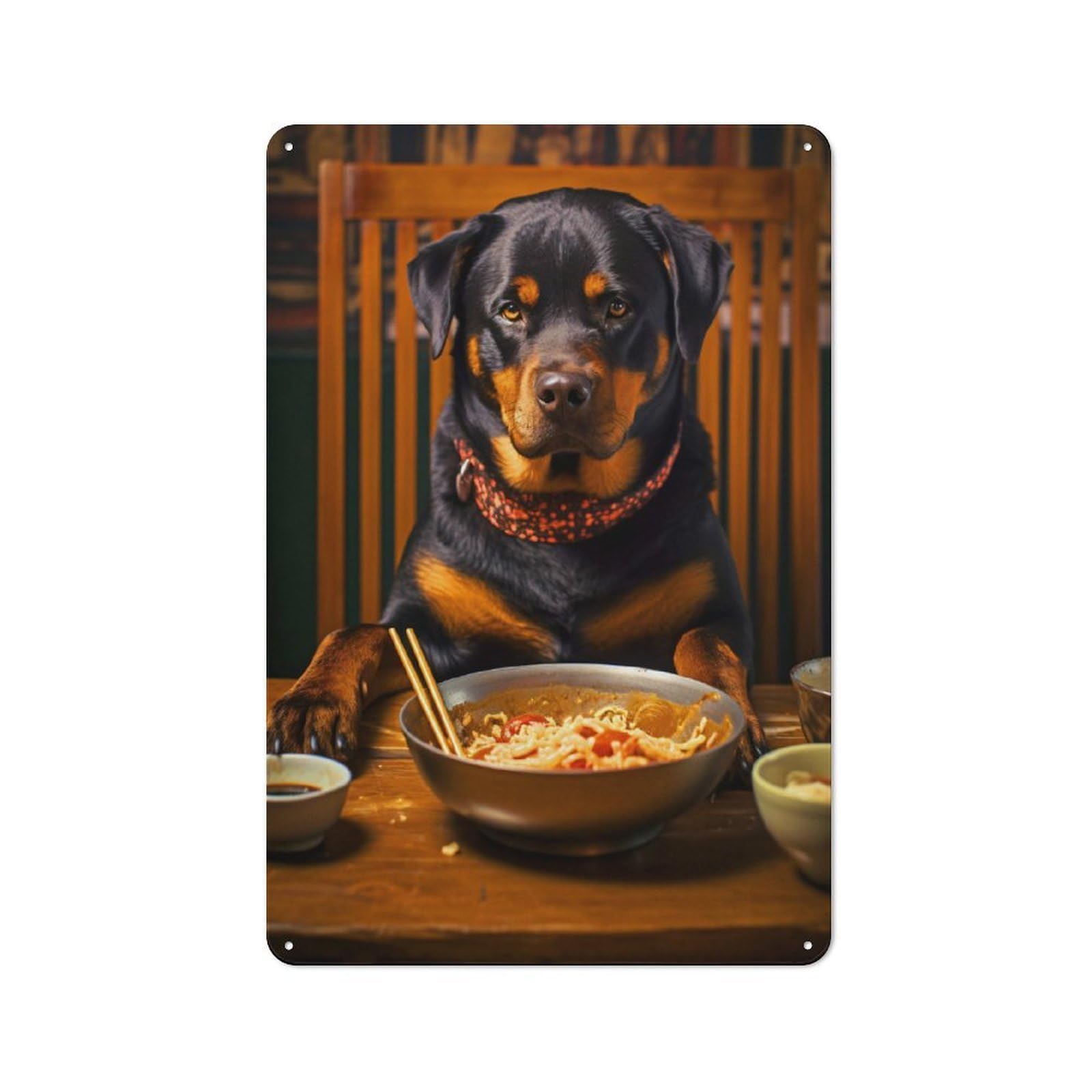 Junmoney Style-16 Vintage Rottweiler Eating Noodles Metal Wall Sign 30X20cm, Shed Wall Plaque For Garage, Workshop, Shed Or Utility Room