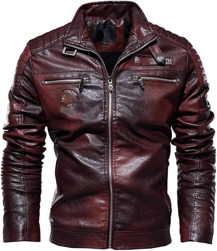 Men Winter Fleece Motorcycle Faux Leather Jacket Removable Fur Collar Windbreaker Hombre Slim Coat