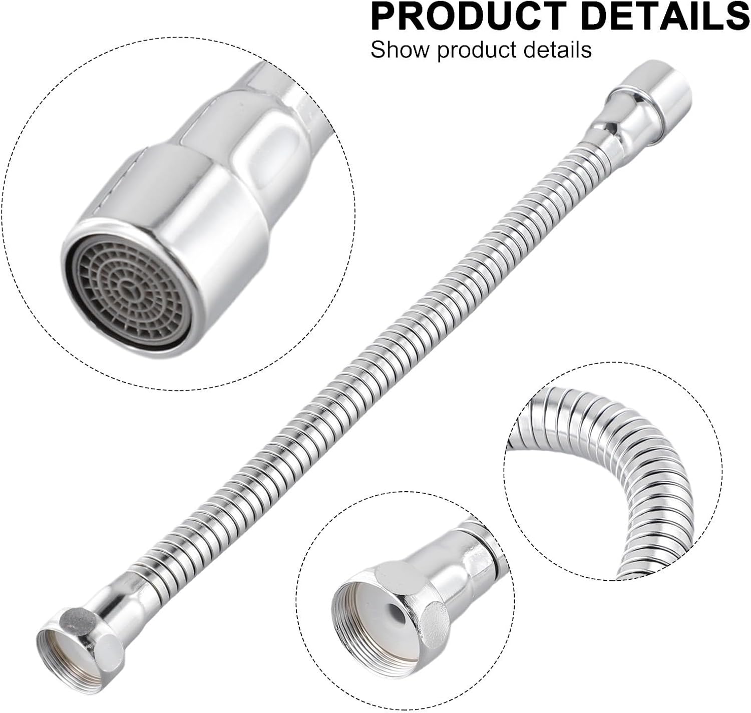 Stainless Steel Kitchen Faucet Extender Nozzle 360 Degree Rotating Aerator Bendable Sprayer Anti-Splash Head for Kitchen Bathroom Sink Water Saving Two Flow Modes(30cm)