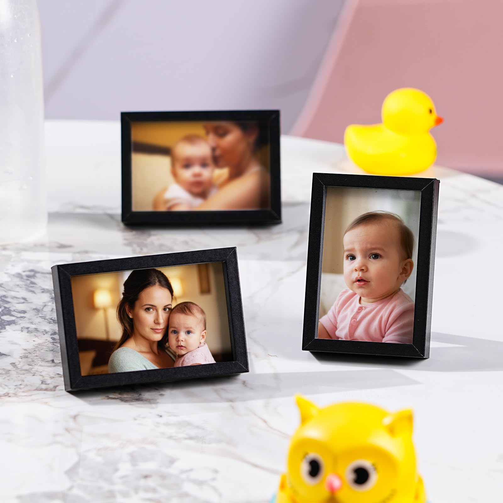 Winlor kleine fotolijstjes, mini-fotolijstje voor babyfoto's, 2x3 inch, set van 6, voor tafeldecoratie, polaroidfotolijstje met zachte magneet, schattige koelkastmagneten, zwart