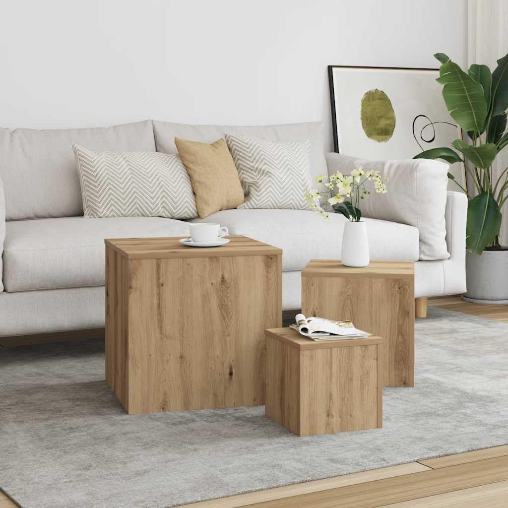 SXZenSpace Nested Side Tables Set of 3 Old Wood Engineered 45/35/24 cm Cube Small Coffee for Living Room Bedroom Hallway